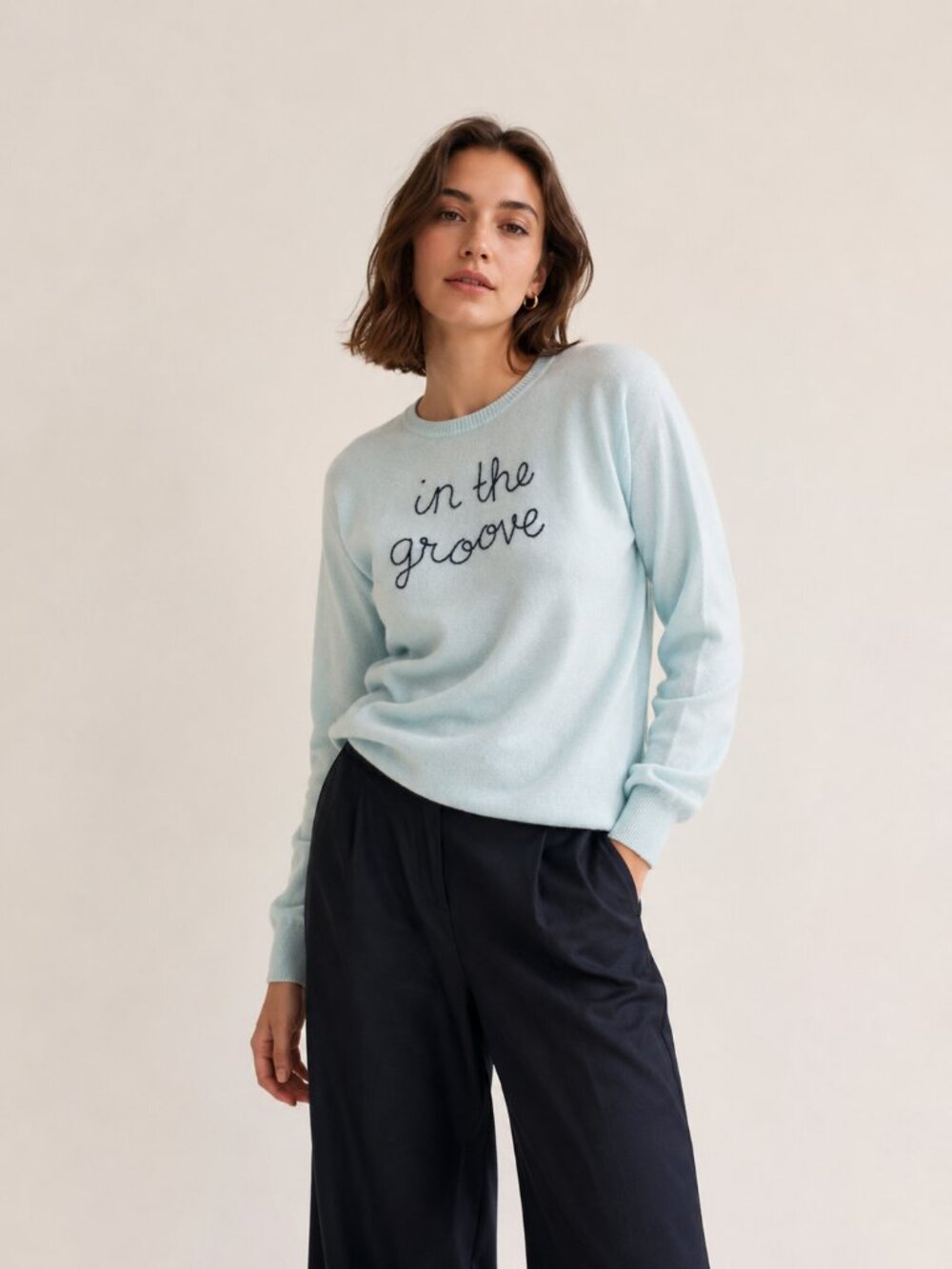LINGUA FRANCA Light Blue In The Groove 100% Cashmere Sweater